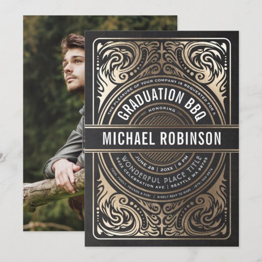 Geslaagd Party Uitnodigingen Gold Folie Zwart Foto (Voorkant / Achterkant)