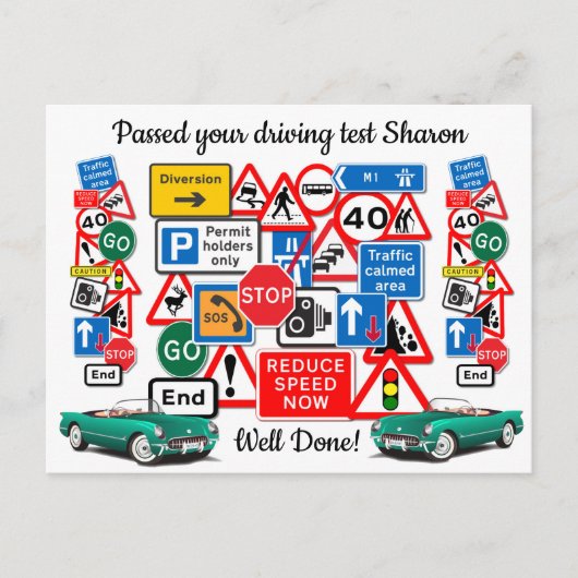 Geslaagd voor je rijexamen ~ Gefeliciteerd! Briefkaart (Voorkant)