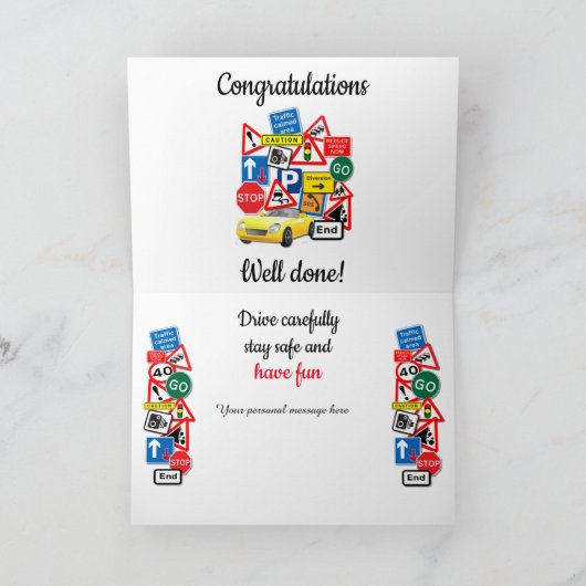 Geslaagd voor uw rijexamen - gefeliciteerd! Kaart (Binnen)