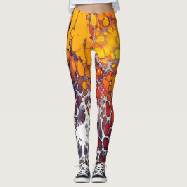 Geslaagde cellen, gele bovenkant, Oranje en witte  Leggings