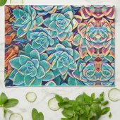 Geslaagde Succulenten Succulente Planten Waterverf Theedoek (Gevouwen)