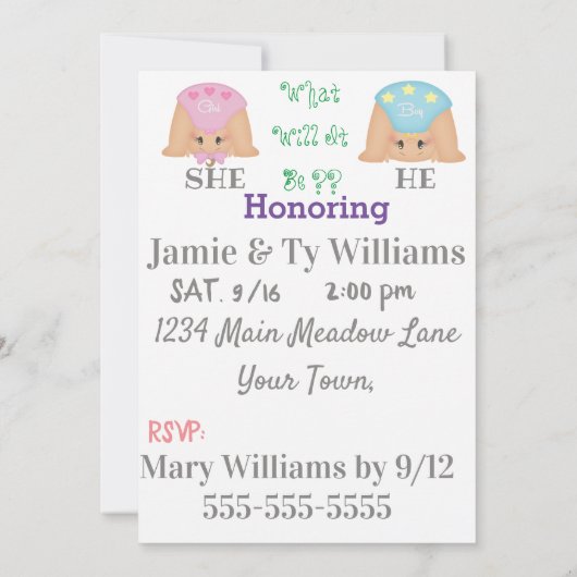 Geslacht Baby shower platte Kaart (Achterkant)