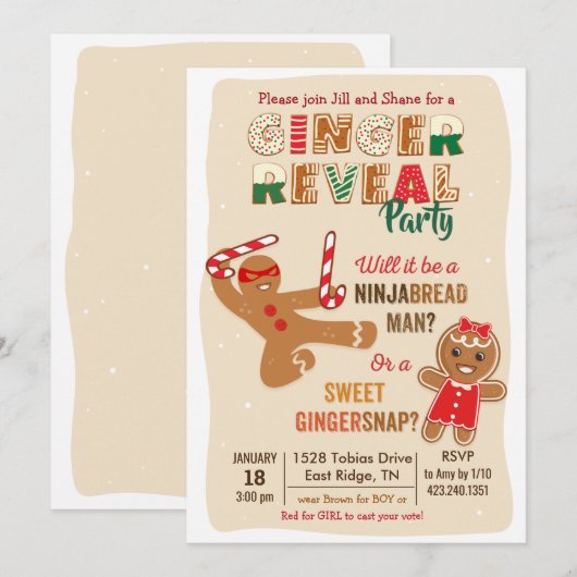 Geslacht bekendmaking Gingerbread Man Feestje Kaart (Voorkant / Achterkant)