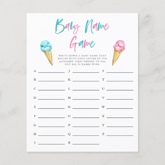 Geslacht De naam van Ice Cream-Baby Shower Game we (Voorkant)