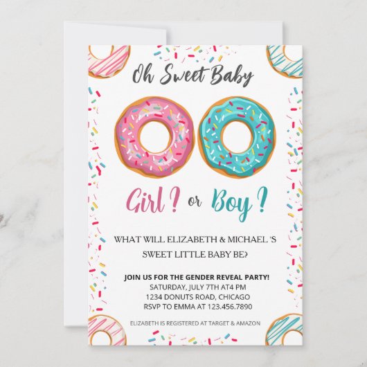 Geslacht Donut Theme Baby shower Partij Kaart (Voorkant)