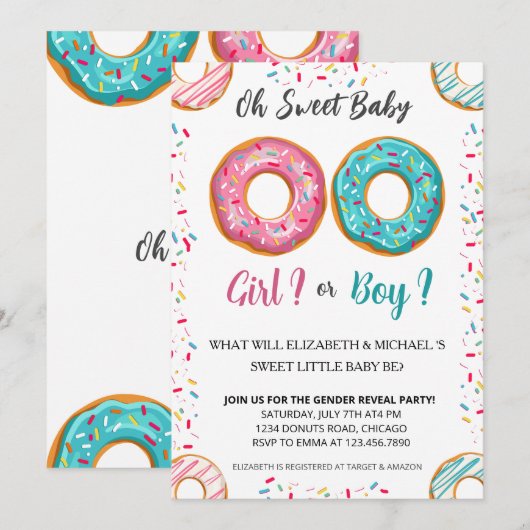 Geslacht Donut Theme Baby shower Partij Kaart (Voorkant / Achterkant)