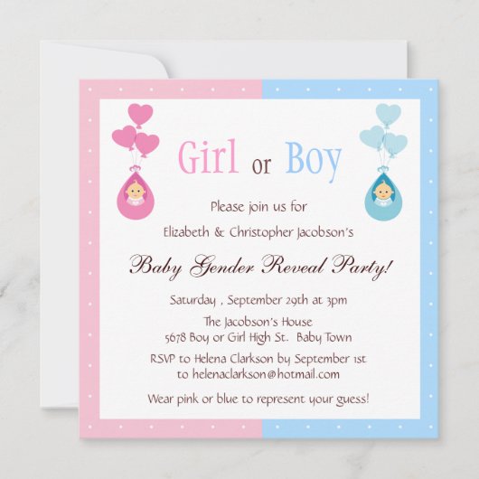 Geslacht Fee baby's en hartballonnen Kaart (Voorkant)