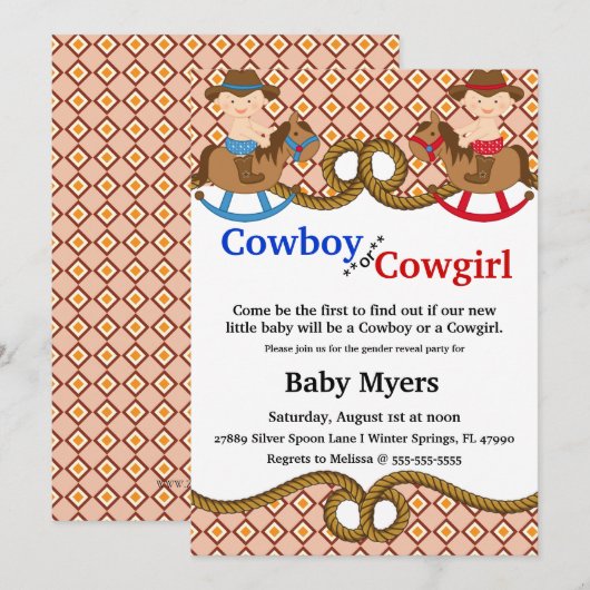 Geslacht in blauwe en rode landen onthullen uitnod kaart (Voorkant / Achterkant)