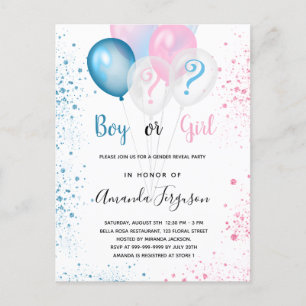 Geslacht laat baby shower blauw roze meisje zien uitnodiging briefkaart