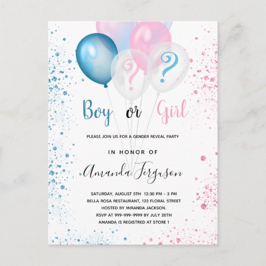 Geslacht laat baby shower blauw roze meisje zien uitnodiging briefkaart (Voorkant)
