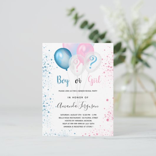 Geslacht laat baby shower blauw roze meisje zien uitnodiging briefkaart (Staand voorkant)