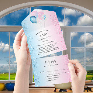 Geslacht laat baby shower blauwe roze RSVP zien All In One Uitnodiging
