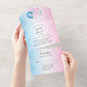 Geslacht laat baby shower blauwe roze RSVP zien All In One Uitnodiging (Afscheurbaar)