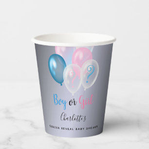 Geslacht laat baby shower blauwe roze zilver zien papieren bekers