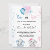 Geslacht laat baby shower olifanten blauwe roze zi kaart (Voorkant)