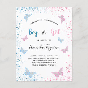 Geslacht laat baby shower vlinders blauw roze zien uitnodiging briefkaart