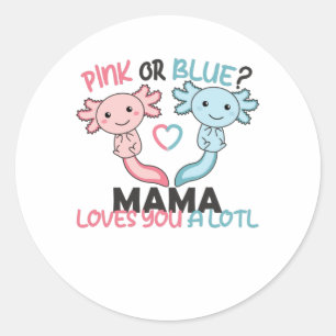 geslacht laat roze zien of blauwe mama houdt van j ronde sticker