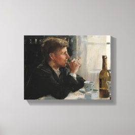 Geslacht Man verloren in gedachten bij de tafel Canvas Afdruk