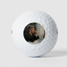 Geslacht Man verloren in gedachten bij de tafel Golfballen