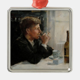 Geslacht Man verloren in gedachten bij de tafel Metalen Ornament