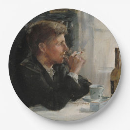 Geslacht Man verloren in gedachten bij de tafel Papieren Bordje