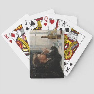 Geslacht Man verloren in gedachten bij de tafel Pokerkaarten