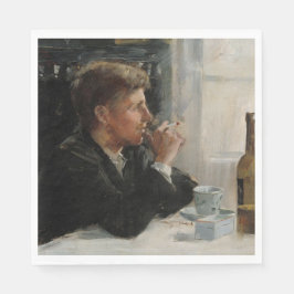 Geslacht Man verloren in gedachten bij de tafel Servet