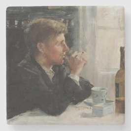 Geslacht Man verloren in gedachten bij de tafel Stenen Onderzetter