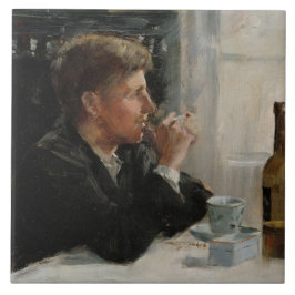 Geslacht Man verloren in gedachten bij de tafel Tegeltje