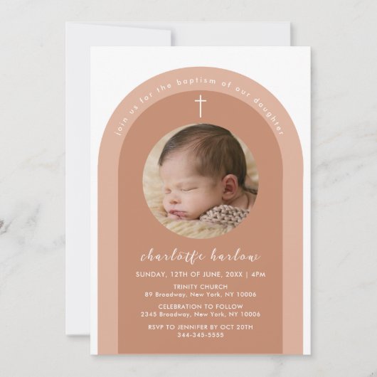 Geslacht Neutraal Boho boog kruis foto doop Kaart (Voorkant)