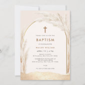 Geslacht Neutraal Boho Pampas Cross Doop Kaart (Voorkant)
