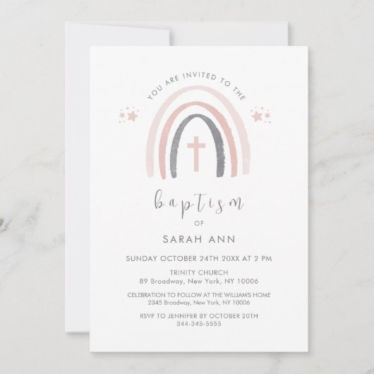 Geslacht Neutraal Boho Regenboog Kruis Doop Kaart (Voorkant)