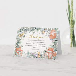 Geslacht Neutraal bosdieren rustiek Baby shower Bedankkaart