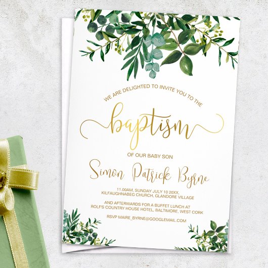 Geslacht Neutraal Doopsel Groen & Faux Gold Script Kaart