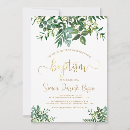 Geslacht Neutraal Doopsel Groen & Faux Gold Script Kaart (Voorkant)