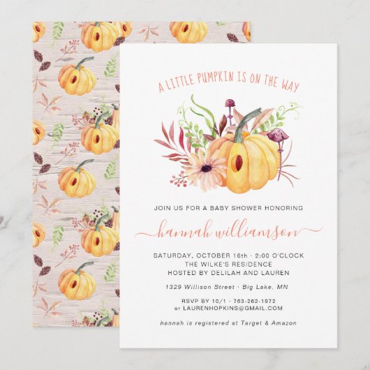 Geslacht Neutraal Little Pumpkin Autumn Baby showe Kaart (Voorkant / Achterkant)