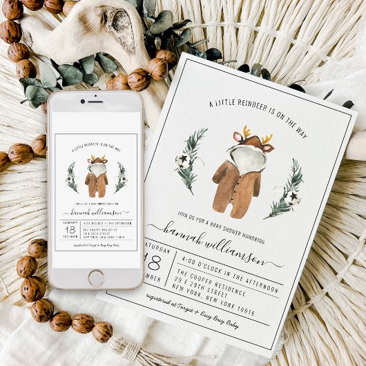 Geslacht Neutraal | Rendier Kerst Baby Shower Kaart