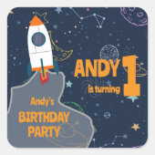 Geslacht Neutraal Ruimtevaart Eerste Verjaardagsfe Vierkante Sticker (Voorkant)