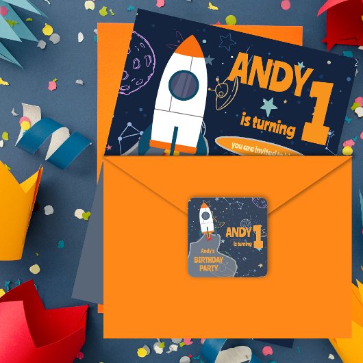 Geslacht Neutraal Ruimtevaart Eerste Verjaardagsfe Vierkante Sticker