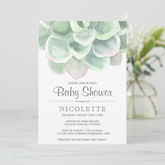 Geslacht Neutraal Sage Groen Succulent Baby shower Kaart (Staand voorkant)