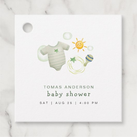 Geslacht Neutraal Sage Groene Babykleding Speelgoe Bedankjes Labels (Voorkant)