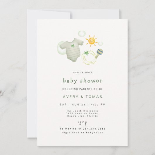 Geslacht Neutraal Sage Groene Babykleding Speelgoe Kaart (Voorkant)