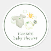 Geslacht Neutraal Sage Groene Babykleding Speelgoe Ronde Sticker (Voorkant)