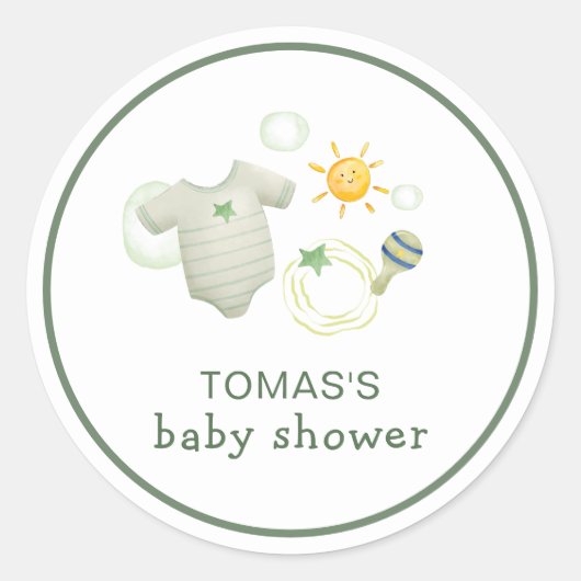 Geslacht Neutraal Sage Groene Babykleding Speelgoe Ronde Sticker (Voorkant)