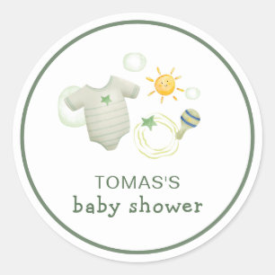 Geslacht Neutraal Sage Groene Babykleding Speelgoe Ronde Sticker