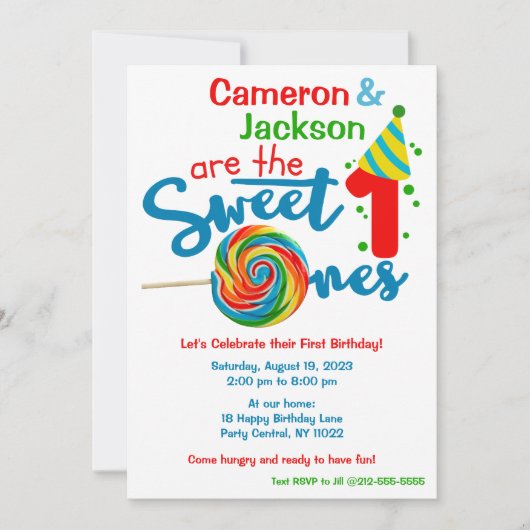 Geslacht Neutraal Tweeling Sweet 1 Thema Verjaarda Kaart (Voorkant)