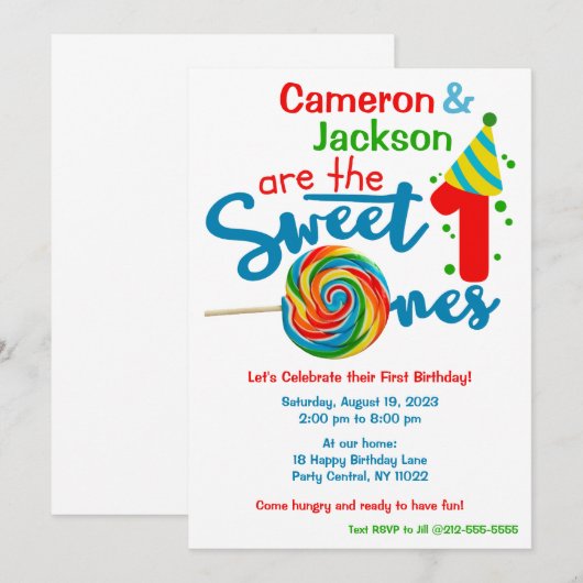 Geslacht Neutraal Tweeling Sweet 1 Thema Verjaarda Kaart (Voorkant / Achterkant)