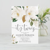 Geslacht neutraal wit florale Twin baby shower Kaart (Staand voorkant)