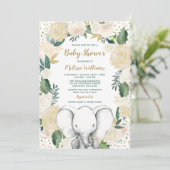 Geslacht Neutral Gold Greenery Elephant Baby showe Kaart (Staand voorkant)