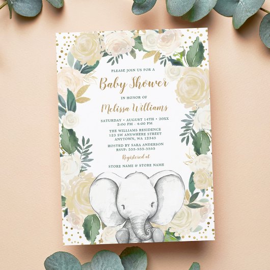 Geslacht Neutral Gold Greenery Elephant Baby showe Kaart